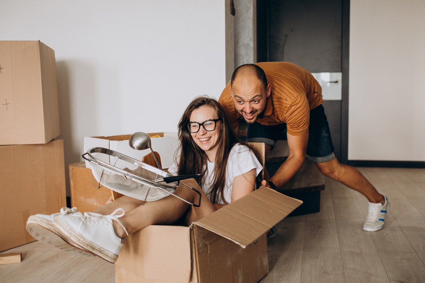 young couple moving out
